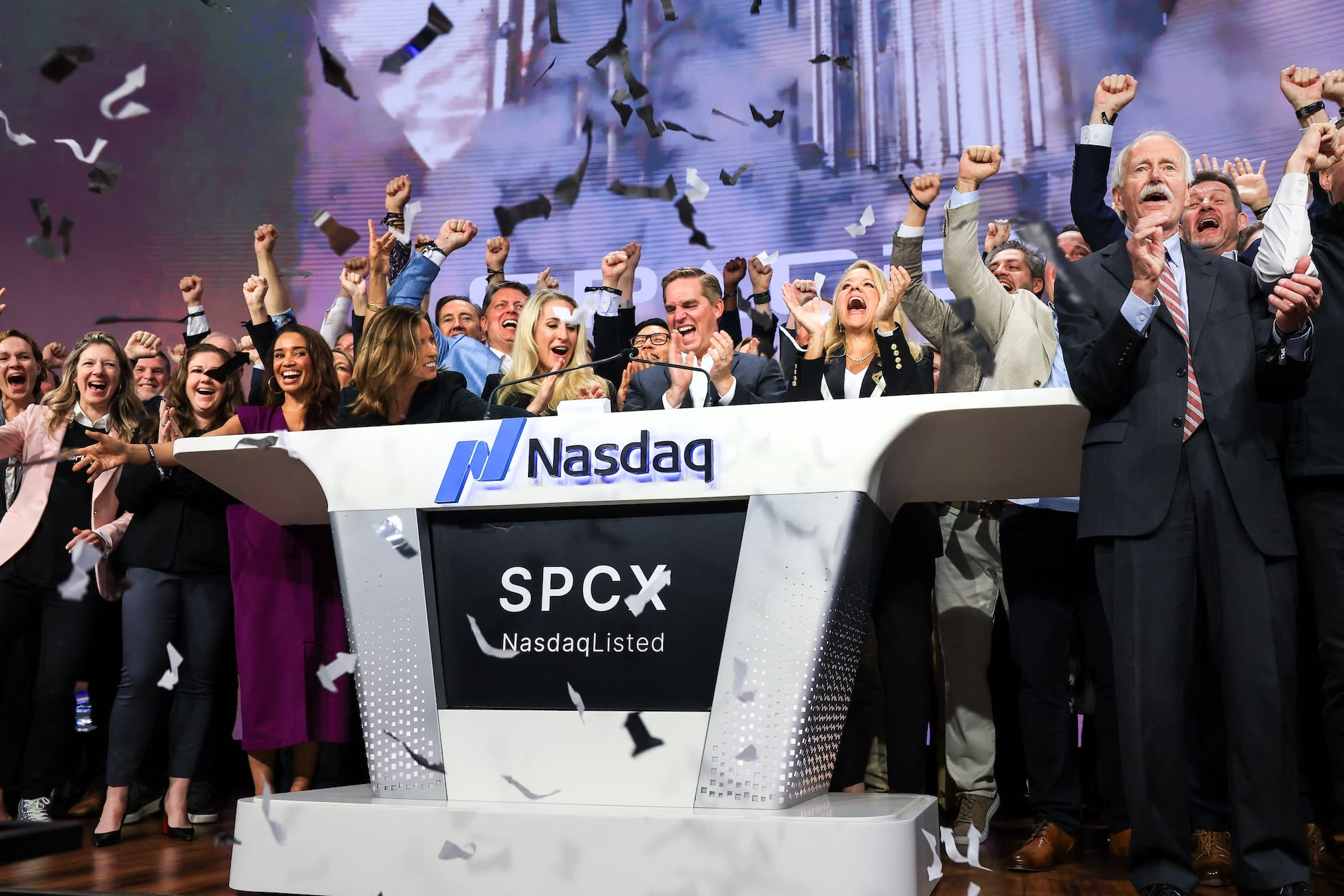 SpaceX SPCX stock chart showing 19% first day pop June 12 2026 IPO debut